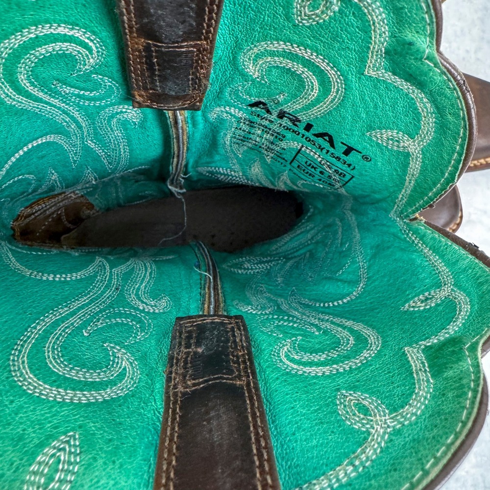 Ariat Womens Brown Leather Western Boots Square Toe Teal Lining Size 8.5B - Picture 6 of 6